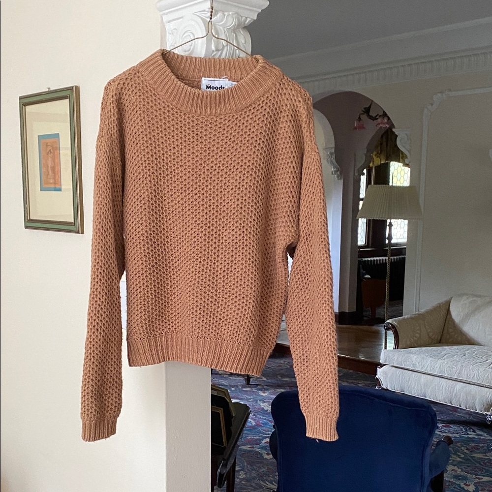 Moods by Krista Tan Ramie & Cotton Woven Crew Neck Cropped Vintage Sweater M